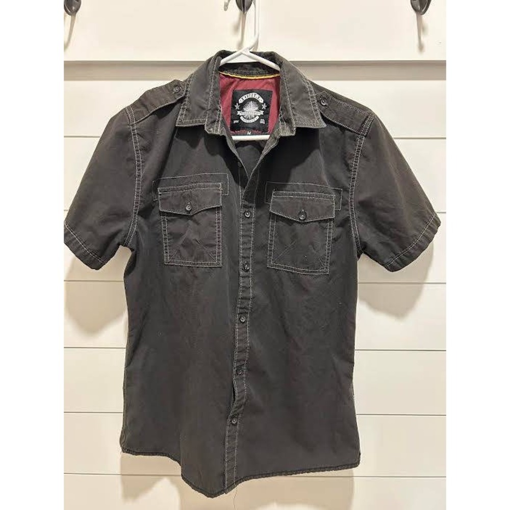 Drill Clothing Co Mens Medium Black Utility Short Sleeve Button Down Shirt Cargo